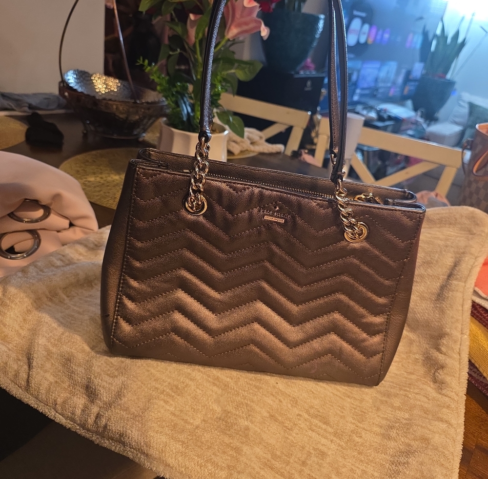 kate spade Quilted Chevron Shoulder Bag - Brown with Gold Hardware